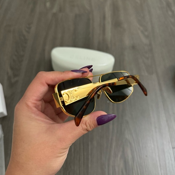 Celine TRIOMPHE METAL 04 SUNGLASSES IN METAL Gold Green New - Picture 5 of 16